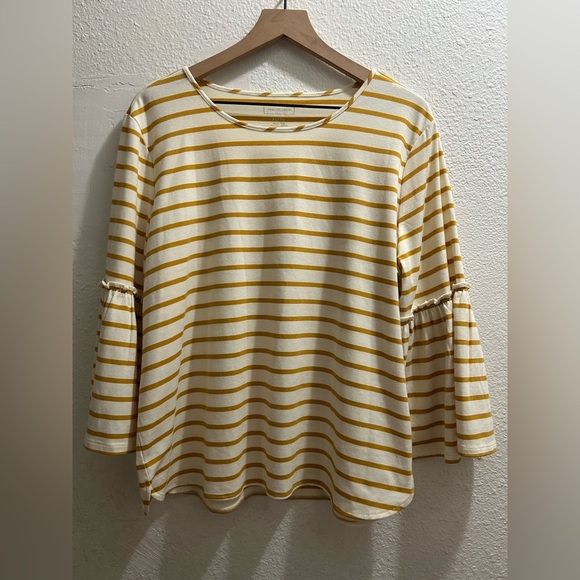 Van Heusen striped mustard butter color peplum sleeve top size XL - Picture 6 of 6